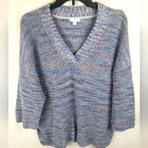 J.Jill Blue Multicolored Knit 3/4th Length Sleeve Sweater Oversized Sz S